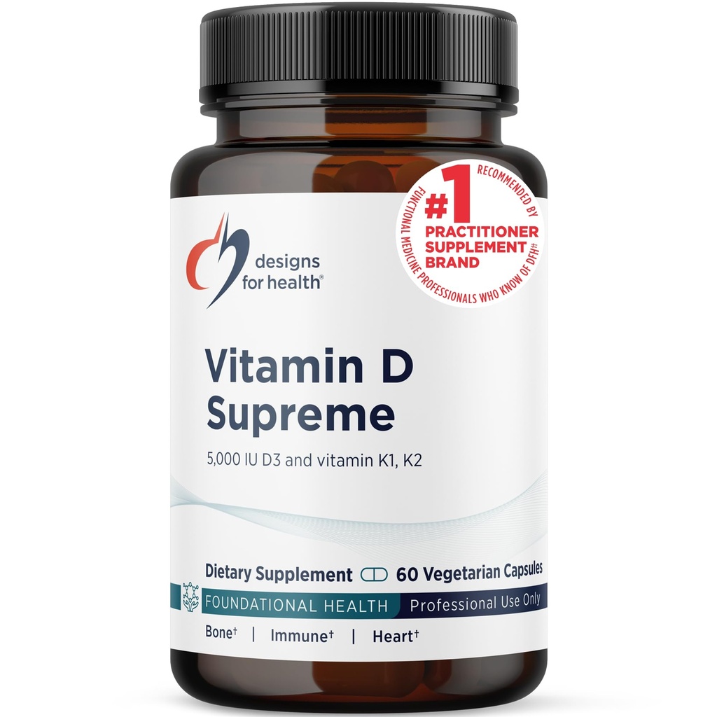 Σχέδια για την υγεία Βιταμίνη D Supreme - Βιταμίνη D 5000 IU με 2000mcg Βιταμίνη K ως MK4 για την υγεία των οστών, την καρδιά υγεία, Mood & ανοσοποιητική υποστήριξη - Βιταμίνη D3 Ενισχυμένη με GG συμπλήρωμα (60 κάψουλες)