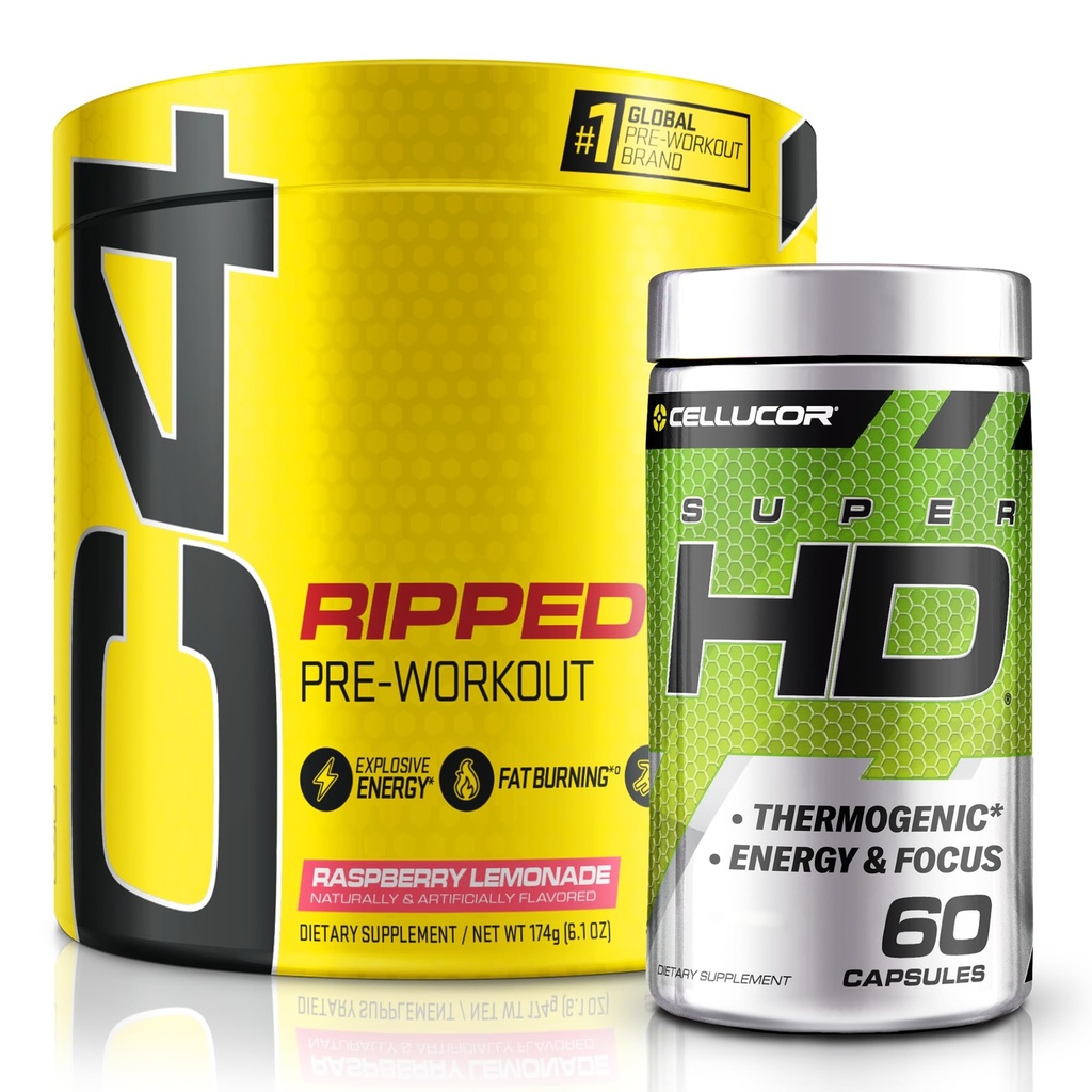 C4 Ripped & SuperHD, The The Thermogenic Bundle, C4 Ripped Pre Workout Powder, Raspberry Lemonade 30 Σερβίρει + SuperHD με Capsimax και Πράσινο Τσάι Extract, 60 εξυπηρετούν