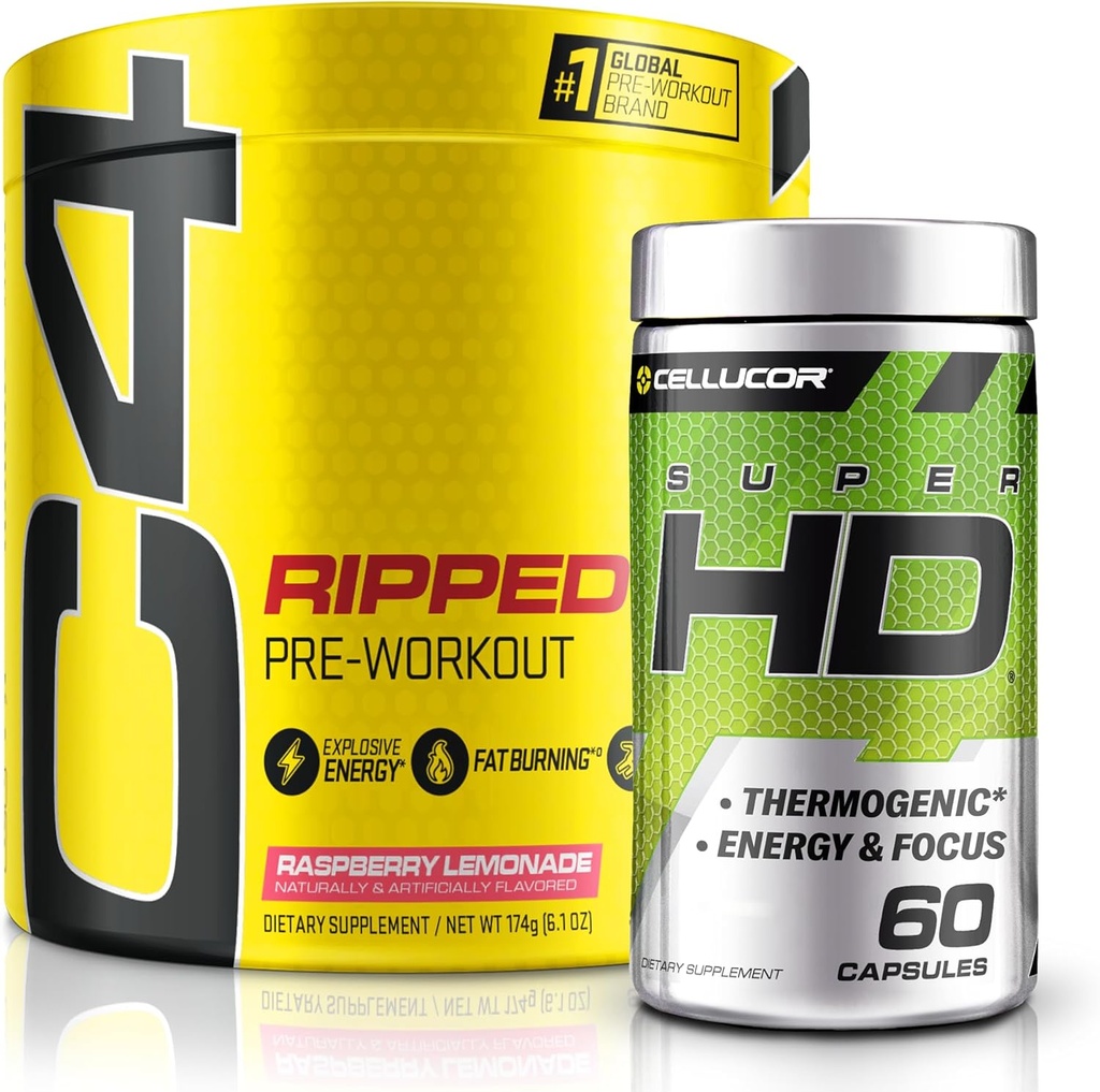 C4 Ripped & SuperHD, The The Thermogenic Bundle, C4 Ripped Pre Workout Powder, Raspberry Lemonade 30 Σερβίρει + SuperHD με Capsimax και Πράσινο Τσάι Extract, 60 εξυπηρετούν