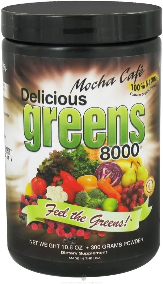 Delicious Greens 8000 Πράσινο συμπλήρωμα διατροφής, Mocha Cafe, 10.6 ουγγιά