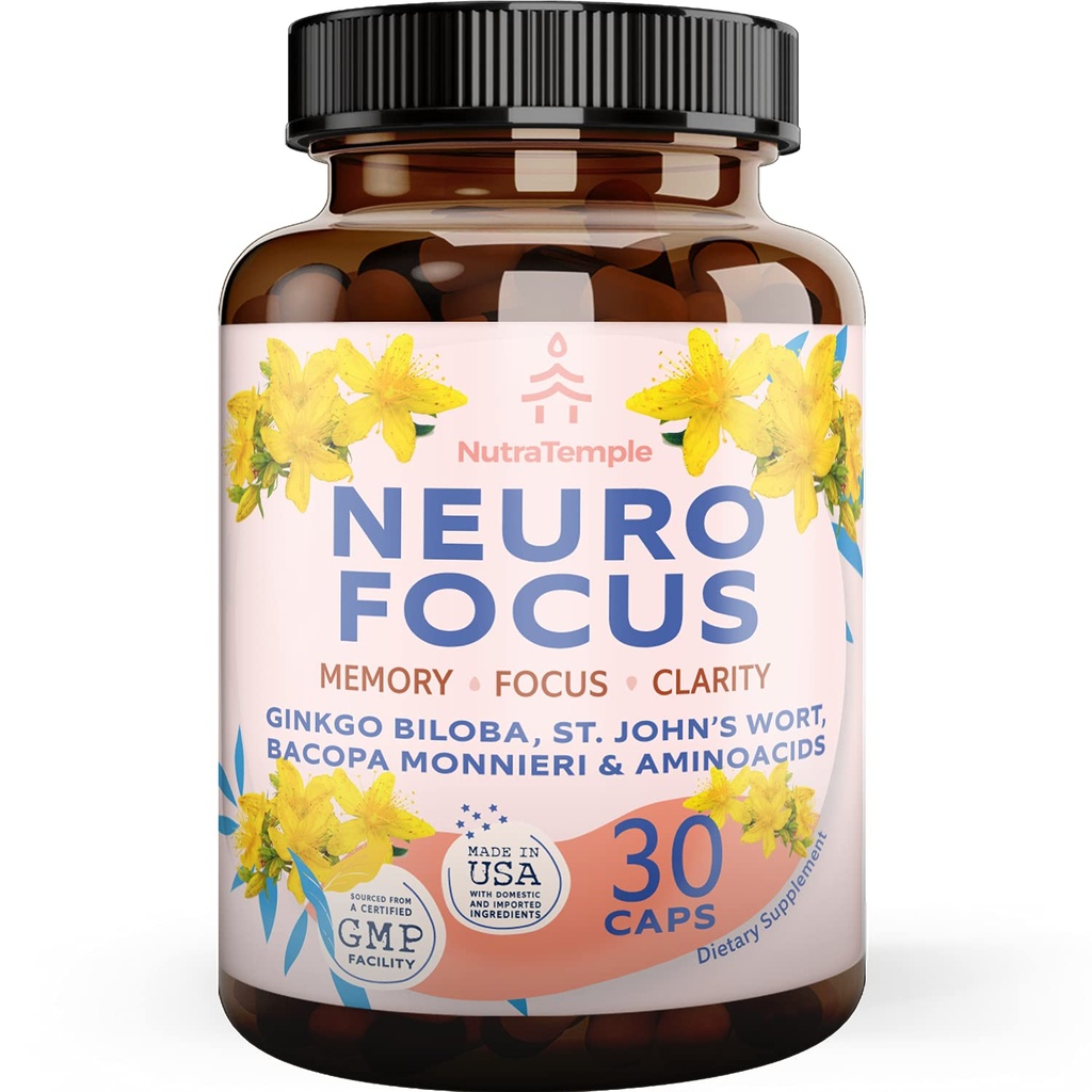 Brain Booster Gingko Biloba Supplement - Nootropics for Mind, Focus, Memory, Clarity with Bacopa Monnieri, St. Johns Wort - 30 κάψουλες τροφίμων εγκεφάλου