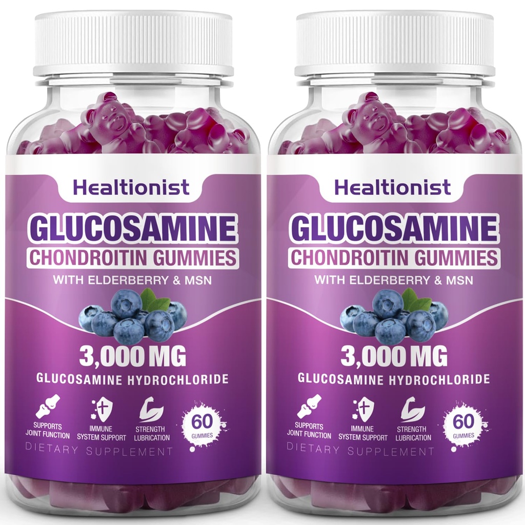 2 Συσκευασίες 3000mg Γλυκοζαμίνη Chondroitin Gummies με MSM & Elderberry - Πρόσθετη ενίσχυση Κοινή Υγεία, Ευκαμψία, Αντιοξειδωτικό Ανοσοποιητικό Συμπλήρωμα Υποστήριξης Gummy για Ενήλικες, Άνδρες & Γυναίκες 120 Cts
