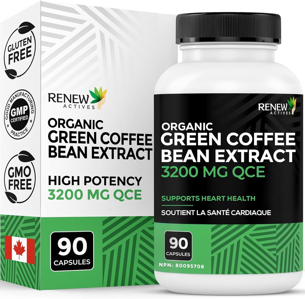 Renew Actives High Potency Green Coffee Bean Extract - 800mg per Serving Green Coffee Bean Extract with 50% Chlorogenic Acid for Antioxidant Benefits - Made in Canada - 90 Vegan Capsles