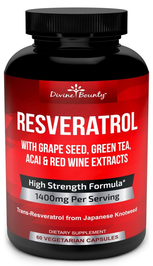 Συμπλήρωμα ρεσβερατρόλης - 1400mg Extra Strength Formula with Grape Seed Extract, Green Tea Extract, Red Wine Extract - 60 Veggie Κάψουλες