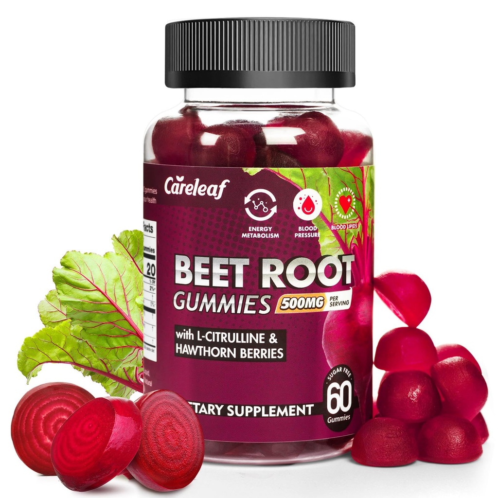 Ζάχαρη δωρεάν Vegan Beet Root Gummies για την πίεση του αίματος, Beetroot Gummies με L-Citrulline και Hawthorn Extract, Peach Flavor Beet Chews για την υψηλή πίεση του αίματος, 60 Count