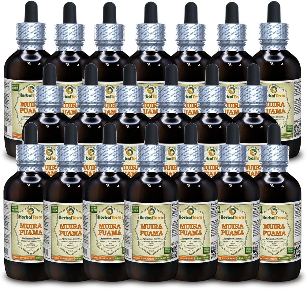 Muira Puama (Ptychopetalum Olacoides) Tincture, Organic Liquid Extract (Brand Name: HerbalTerra, Proudly Made in USA) 20x4 fl.oz (20x120 ml)