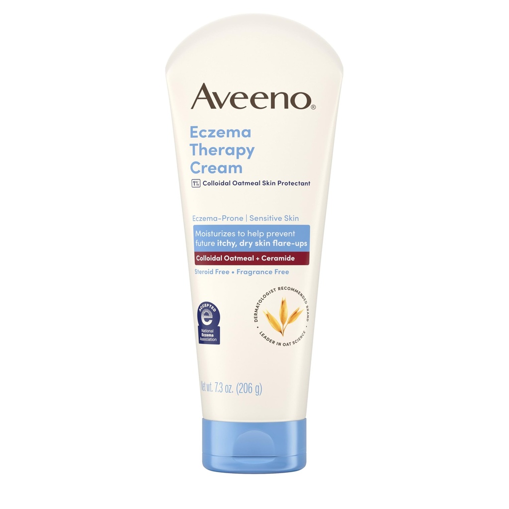 Aveeno Eczema Therapy Daily Moisturizing Body Cream for Sensitive Skin, Soothing Eczema Cream for Itchy & Dry Skin Relief, Colloidal Oatmeal & Ceramide, Steroid- & Fragrance-Free, 7.3 Oz