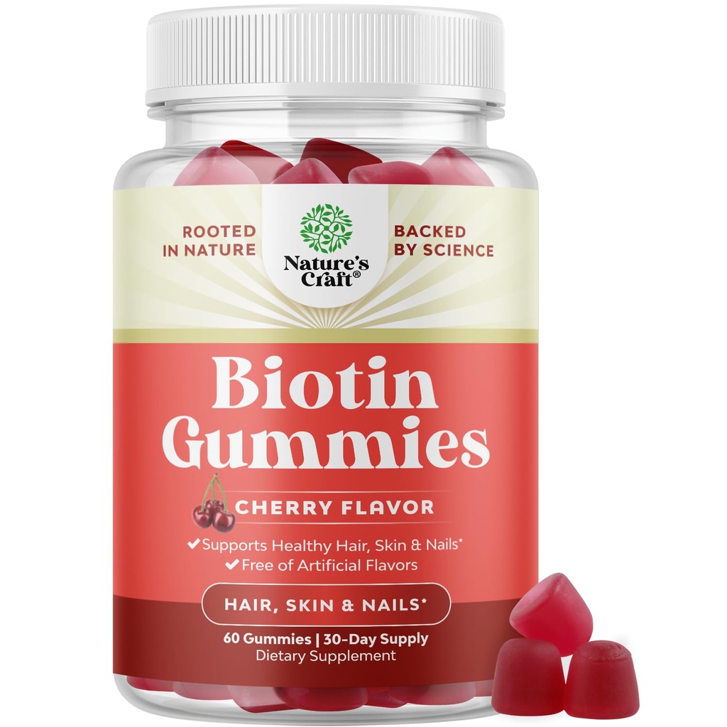 Natural Biotin Gummies for Hair Growth - Βιοτίνη Βιταμίνες Δέρμα μαλλιών και νύχια Gummies για γυναίκες και άνδρες - Ανάπτυξη Βιταμίνες Γυναίκες με παντοθενικό οξύ