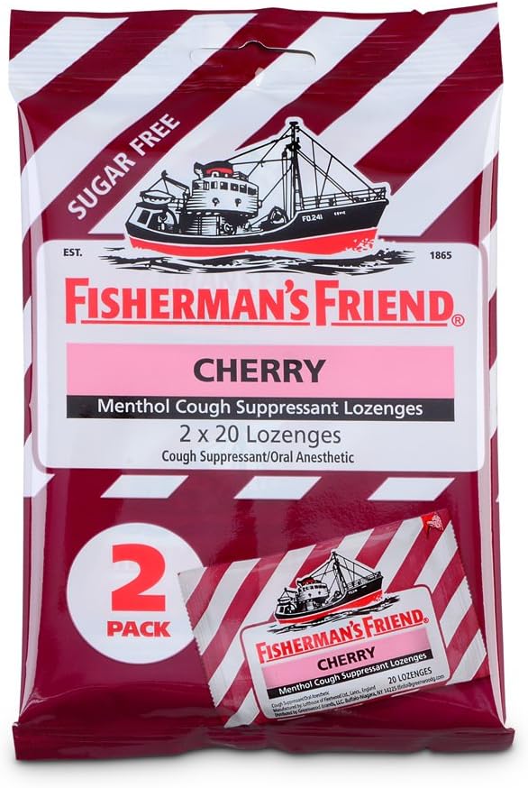 Βήχας σταγόνες από Fisherman's Friend, Cough Suppressant και Sore Throat Lozenges, Cherry Sugar Free Menthol Flavor, 40 Count