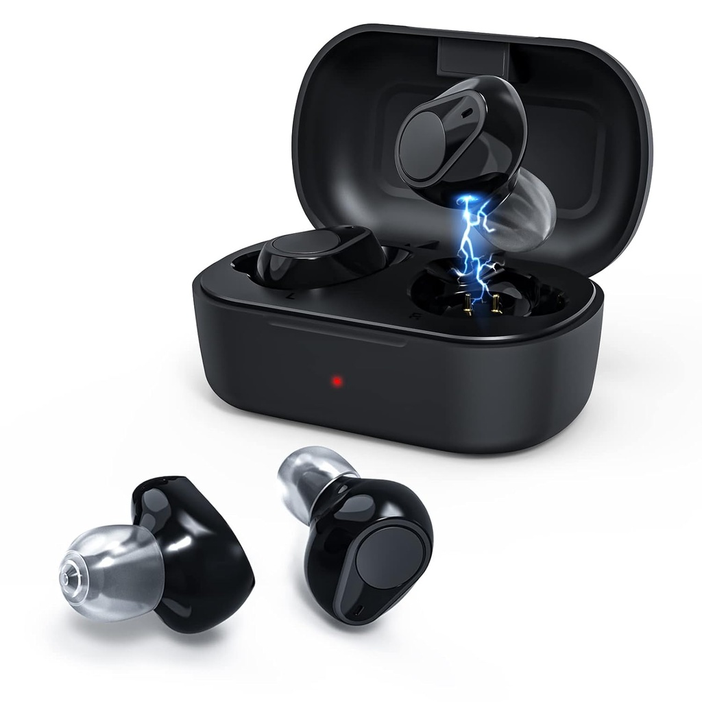 Rechargeable Hearing Aids for Seniors Adults with Noise Canceling, Digital Hearing Amplifiers for Seniors with Charging Box, Invisible and Portable, Pair