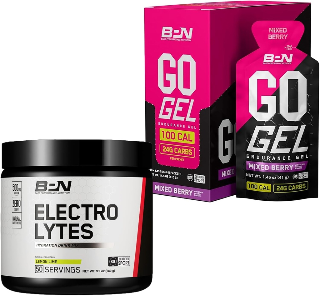 BARE PERFORMANCE NUTRITION BPN Electrolytes Hydration Drink Mix & Go Gel Endurance Gel Mixed Berry Bundle