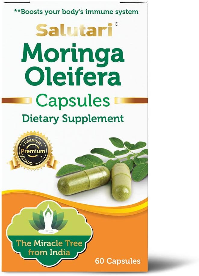 SALUTARI Moringa Κάψουλες – 1260 mg Moringa Leaf Κάψουλες σκόνης – Moringa Συμπλήρωμα διατροφής πλούσιο σε Απαραίτητα Αμινοξέα, Βιταμίνες και θρεπτικά συστατικά – Χορτοφαγική Φόρμουλα – 60 Κάψουλες