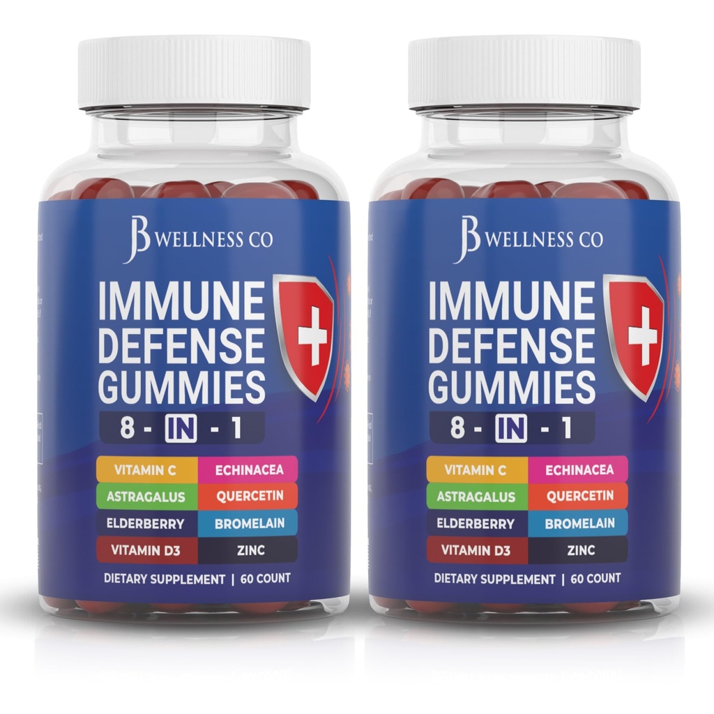 8 σε 1 Gummies συμπλήρωμα προστασίας του ανοσοποιητικού ενισχυτή με ρίζα Astragalus, βιταμίνη C και ψευδάργυρο, βιταμίνη D3, Elderberry και Quercetin (2 Pack)