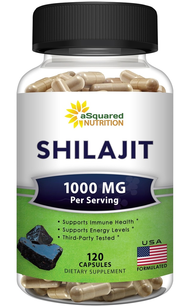aSquared Nutrition Shilajit 1000mg - 120 κάψουλες - Pure Shilajit Extract Supplement and Powder Complex Pills - Φυσικό humic & Fulvic Acid & Trace Minerals - Εναλλακτική στη ρητίνη & σταγόνες