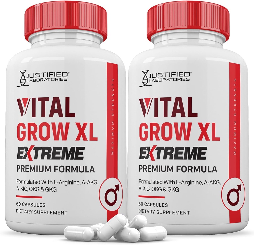 Justified Laboratories (2 Pack Vital Grow XL Extreme Pills 1600MG Premium Formula Proprietary Blend για την υγεία των ανδρών 120 κάψουλες