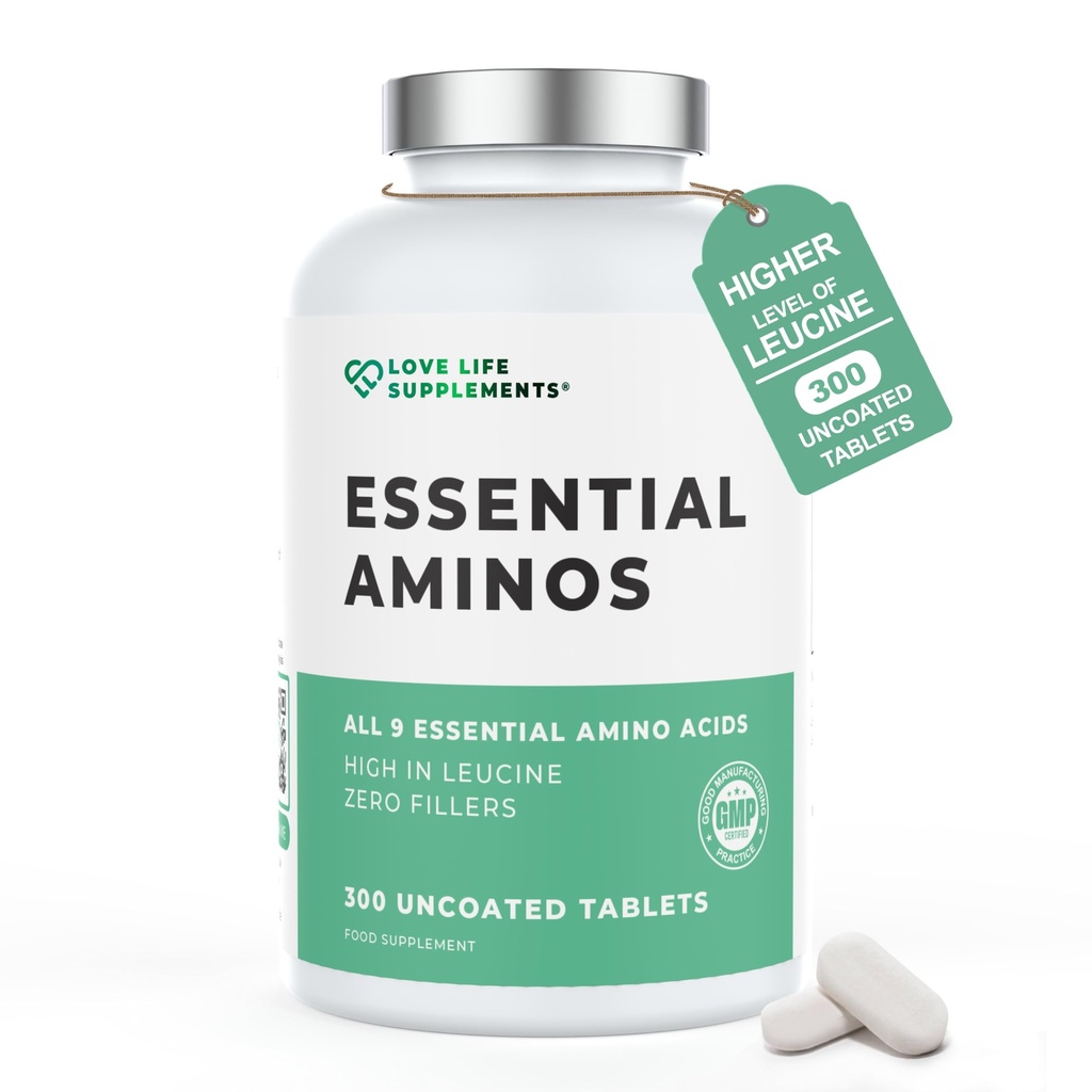 Essential Amino Acids - 300 Easy To Swallow Tablets / 60 Servings - Όλα τα 9 ΟΑΑ Amino Acids με όλα τα 3 BCAA's Plus 6 Περισσότερα EAAs για την κατασκευή και την επισκευή μυών, 5-10g ανά υπηρεσία, Υψηλή σε Leucine και Vegan
