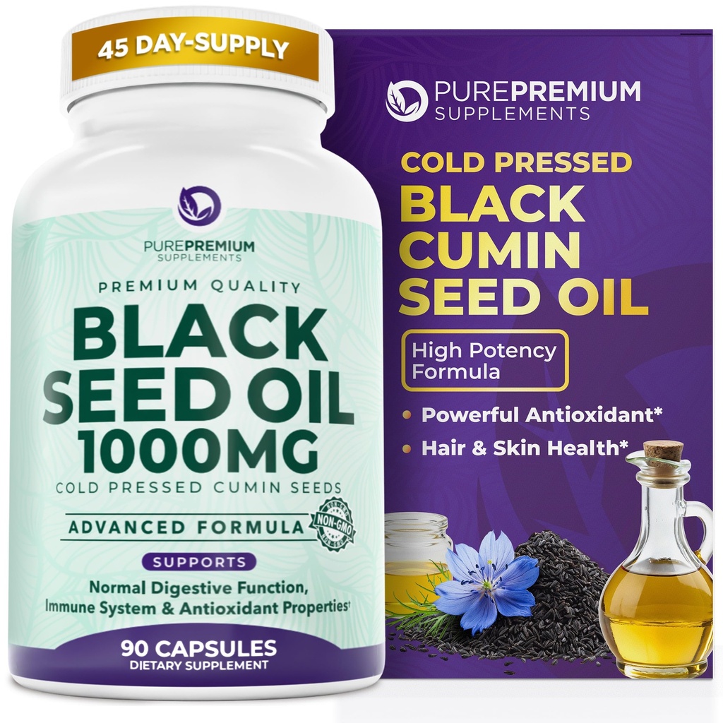 Black Seed Oil 1000mg per Serving. Non-GMO & Vegetarian Black Seed Oil Capsules 45 Day Serving. Organic Cold Pressed Black Cumin Seed. Nigella Sativa Seeds. USA Made Supplement for Men & Women