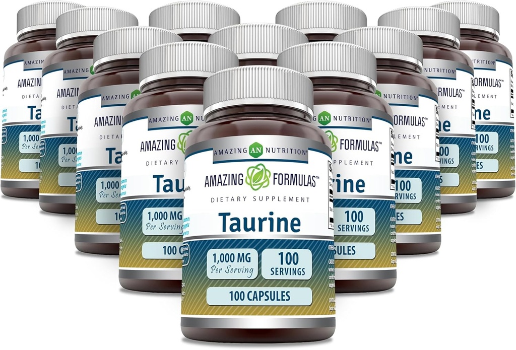 Amazing Formulas Taurine 1000mg Capsules Amino Acid Supplement | Non-GMO | Gluten Free | Made in USA (100 Count | 12 Pack)