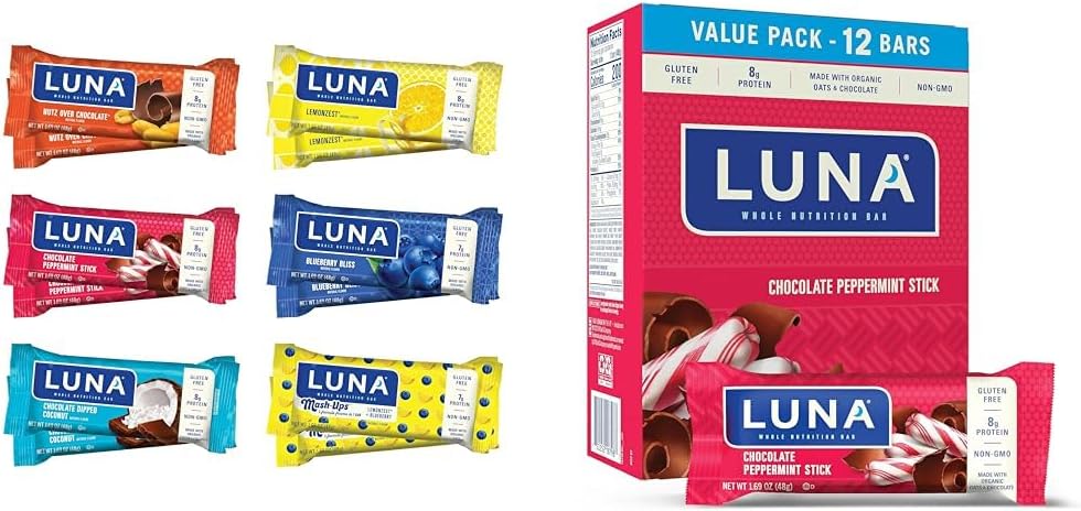 LUNA Bar Variety Pack (12 Count) + Σοκολάτα Peppermint Stick (12 Pack) - Χωρίς γλουτένη Snack Bars