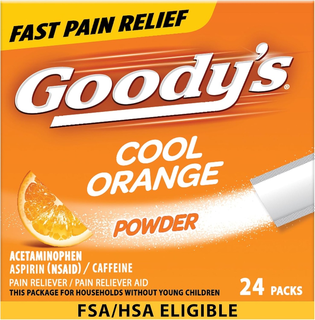 Κόνις ανακούφισης πόνου Goody's, επιπλέον δύναμη Πονοκέφαλος σκόνη δροσερό Πορτοκάλι, 24 ct (πακέτο του 1)