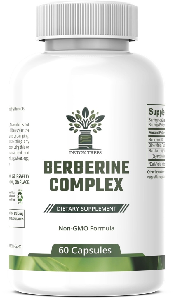Συμπλήρωμα βερβερίνης με Bitter Melon Extract και Banaba Leaf Extract - 1000mg Berberine HCL για το ανοσοποιητικό σύστημα - Διαχείριση βάρους - Μη ΓΤΟ - Συγκρότημα βερβερίνης χωρίς γλουτένη, 60 κάψουλες.