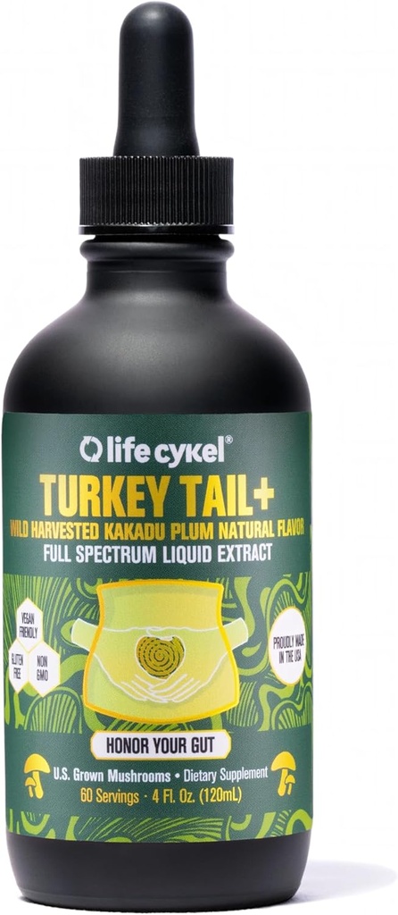 Life Cykel - Turkey Tail Mushroom Liquid Extract with Kakadu Plum - Immune Support & Digestive Health Prebiotic Supplement - Vegan, Non-GMO και Gluten Free - 4 Fl Oz