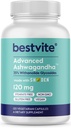 BESTVITE Advanced Ashwagandha 120mg w/Shoden (120 κάψουλες χορτοφαγικής) - Κλινικά Σπουδασμένη βιομηχανία που περιέχει μόλυβδο 35% Withanolide Glycosides - Όχι Stearates - Vegan - Μη ΓΤΟ - Χωρίς γλουτένη