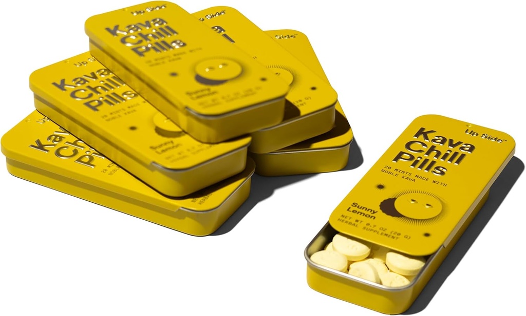 Up Side Kava Chill Pills, Kava Kava Candy Sunny Lemon Flavor, φυσικό συμπλήρωμα για την υποστήριξη ηρεμίας & άγχους, 6 συσκευασία 20 νομισματοκοπεία