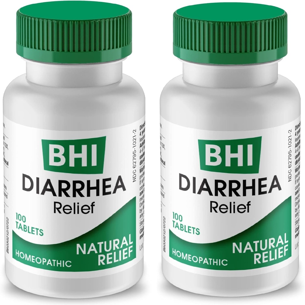BHI Diarrhea Relief Fast-Activeing Natural Remedy for Mild Diarrhea - 8 Καταπραϋντικά Ομοιοπαθητικός Δραστικός Βοήθεια Ηρεμία Στομαχόπονο, Αέριο & Κραμπ για Γυναίκες & Άνδρες - 100 Tablets (Pack of 2)