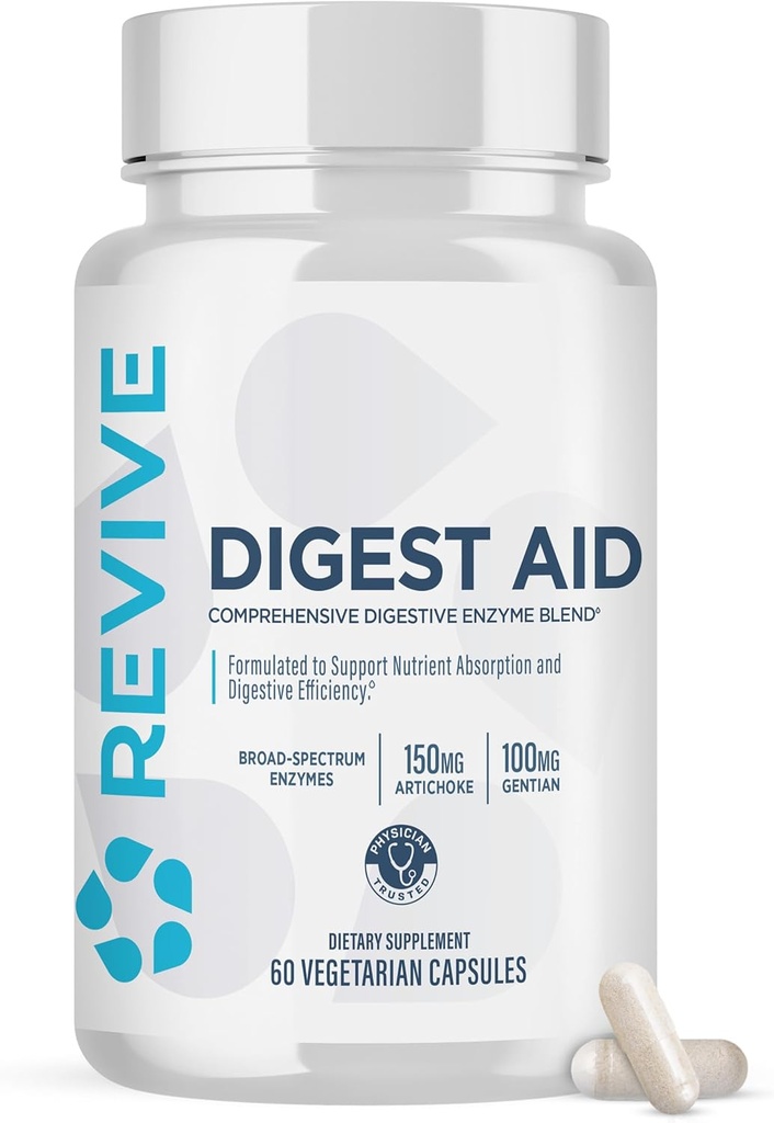 Revive MD Digest Aid, Digestive Support Supplement for Men & Women - Πλήρης Digestive Enzyme Blend με Προβιοτικά & Πρεβιοτικά για Υγεία των Ούρων & Υγιεινή Πέψη (90 Κάψουλες, 90 Υπηρεσίες)