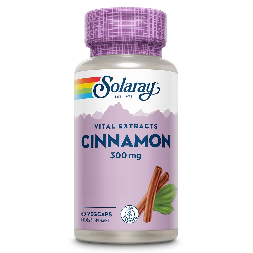 SOLARAY Cinnamon Extract 300mg - Συμπληρώματα κανέλας για Ισορροπία - Βότανο Υποστήριξη με Flavonoids 24mg - Εργαστήριο Επαληθευμένο, Χωρίς Γλουτένη, 60-Day Εγγύηση - 60 Μερίδες, 60 VegCaps