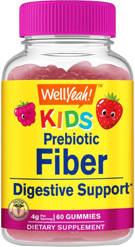 WellYeah Prebiotic Fiber Gummies for Kids - Υποστηρίξτε το σύστημα Digestive, ο γιατρός συνιστάται - Vegan φιλικό και χωρίς γλουτένη, GMO δωρεάν - Yummy Berry Flavors - 60 Count