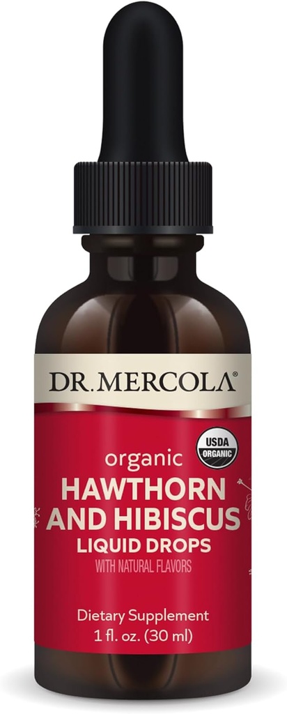 Δρ. Mercola Organic Hawthorn και Hibiscus Liquid Drops Συμπλήρωμα διατροφής, 30 σερβιέτες (30 σταγονίδια), μη ΓΤΟ, Χωρίς γλουτένη, Χωρίς σόγια, Organic USDA