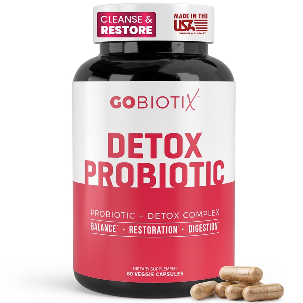 GOBIOTIX Detox Probiotic Supplement for Digestive Health - Γαϊδουράγκαθο γάλακτος, Turmeric, και Dandelion Root, Enzymes for Gut Health - 50 Δισεκατομμύρια CFU - 60 κάψουλες