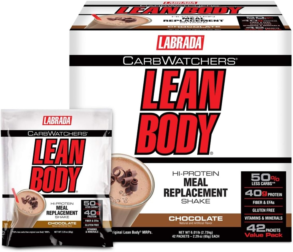 Παρατηρητές υδατανθράκων Labrada Lean Body Hi-Protein Replacement Meal Shake, Chocolate Ice Cream, 2,29 Ουγγιά (πακέτο 42)