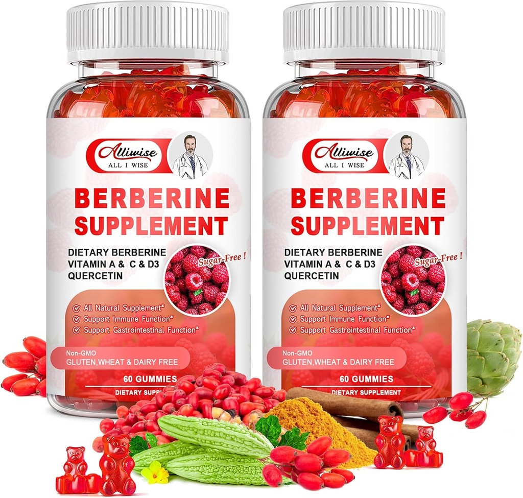 Gummies συμπλήρωμα βερβερίνης χωρίς ζάχαρη, αρχικός HCL βερβερίνης με Ceylon Κανέλα, Quercetin, πολυβιταμίνη, υποστήριξη ανοσοποιητική & γαστρεντερική λειτουργία & Μεταβολισμός για γυναίκες & άνδρες