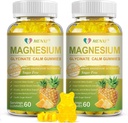 Μαγνήσιο Γλυκινικό Gummys 400mg, Ζάχαρη χωρίς Taurate μαγνήσιο, Magnesium συμπλήρωμα μηλεϊνικής βιταμίνης D, B6, CoQ10 για χαλάρωση, ανακούφιση του στρες, μυών, οστών & υποστήριξης ύπνου-120 ανανά Gummies