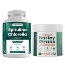Teaveli Spirulina Chlorella Capsules and Barley Grass Juice Powder Bundle