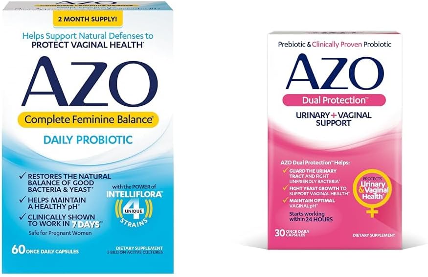 AZO Πλήρης γυναικεία ισορροπία καθημερινά προβιοτικά για τις γυναίκες, κλινικά αποδεδειγμένα για να βοηθήσει στην προστασία της κολπικής υγείας & διπλή προστασία 