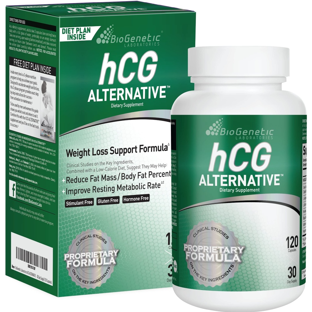BioGenetic Laboratories hCG Alternative - Χάπια απώλειας βάρους και λίπος Burner για τους άνδρες και τις γυναίκες - Ενισχύει το μεταβολισμό Υποστηρίζει υγιείς δίαιτες - Εναλλακτική Φόρμουλα - 30-Ημέρα προσφοράς (120 κάψουλες ανά φιάλη)