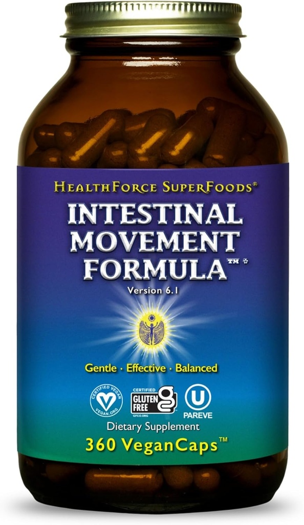 HealthForce SuperFoods Εντεταλμένη Φόρμουλα Κίνησης - Φυσικές Λαξικές Υποστηρίγματα Bowel Κανονικότητα - Όλα-φυσικά συμπλήρωμα πέψης για την υποστήριξη της δυσκοιλιότητας - Χωρίς γλουτένη & Vegan - 360 Caps