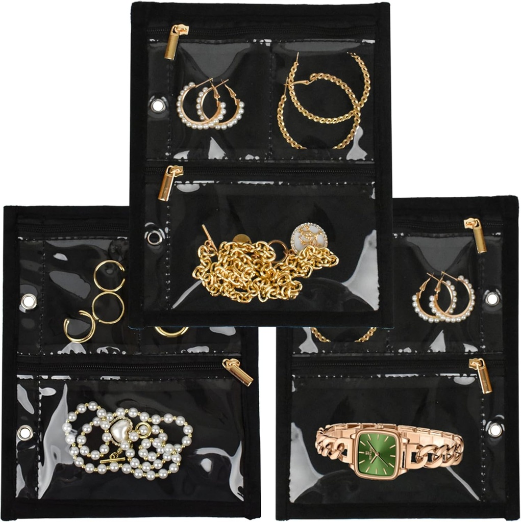 Travel Jewelry Organizer Case, Jewelry Τσάντες Jewelry Αποθήκευση Βιβλίο Binder με Clear Zipper Velvet Pouch για Ταξίδια,Earrings, Δαχτυλίδια, Κολιέ, Βραχιόλι (Σελίδες Inner, 3 PCS)