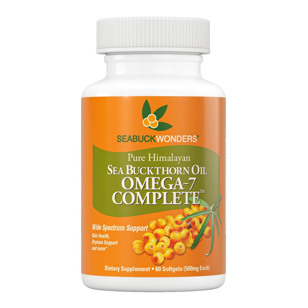 SEABUCKWONDERS Βιολογικό θαλασσινό έλαιο Buckthorn, Omega-7 Complete Softgels, 60 Count, με Omega 3, 6 & 9, υποστηρίζει τα μαλλιά, το δέρμα και την υγεία των νυχιών, 1000mg ανά υπηρεσία