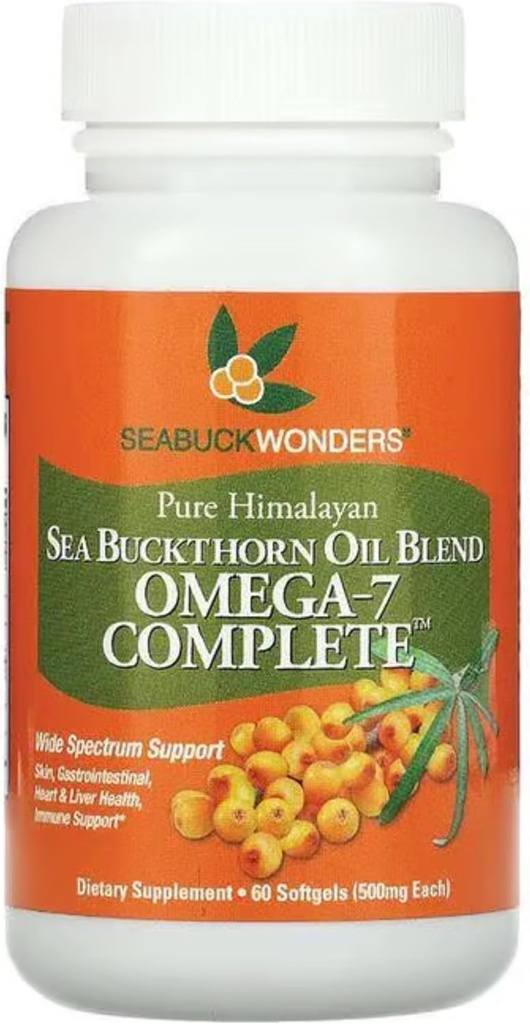 SEABUCKWONDERS Organic Sea Buckthorn Oil, Omega-7 Complete Softgels, 60 Count, with Omega 3, 6 & 9, Supports Hair, Skin & Nail Health, 1000mg per Serving