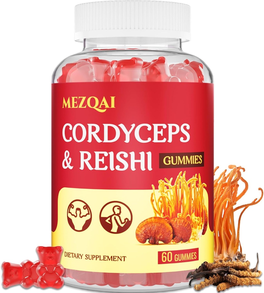Mushroom Gummies, Cordyceps Reishi Mushroom συμπλήρωμα Gummies για ενήλικες με εκχύλισμα πράσινου τσαγιού, Συμπληρώματα εγκεφάλου για τη μνήμη και την εστίαση, την ενέργεια, την αθλητική απόδοση*, Rest - 60 Count