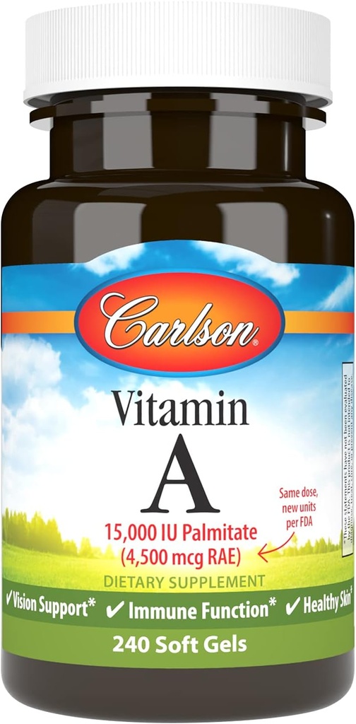 Carlson - Βιταμίνη Α, 15000 IU Παλμιτικά (4500 mcg RAE), Υγεία Οράματος, Υγιεινό Δέρμα, 240 Softgels