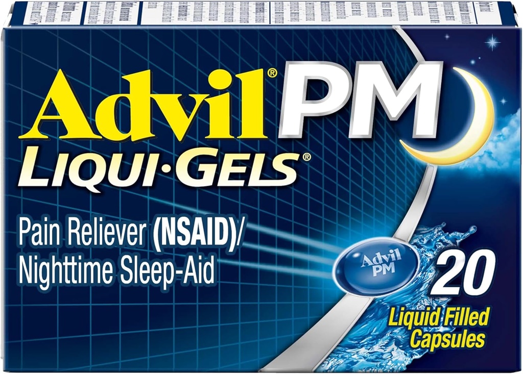 Advil PM Liqui-Gels Pain Reliever and Nighttime Sleep Aid, Pain Medicine with Ibuprofen for Pain Relief and Diphenhydramine HCL for a Sleep Aid - 20 Liquid Filled Capsules - Επιστροφή στο Κολλέγιο