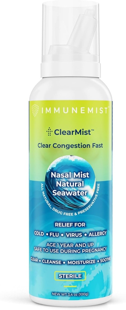 ClearMist Φυσικό Nasινικό σπρέι θαλασσινού νερού για ανακούφιση από τη συμφόρηση, Hypertonic Nasal Spray για ξηρή μύτη, Moisturizing Sinus Deconfestant Relief για ενήλικες και παιδιά Made in Sweden, Safe for Ages 1+