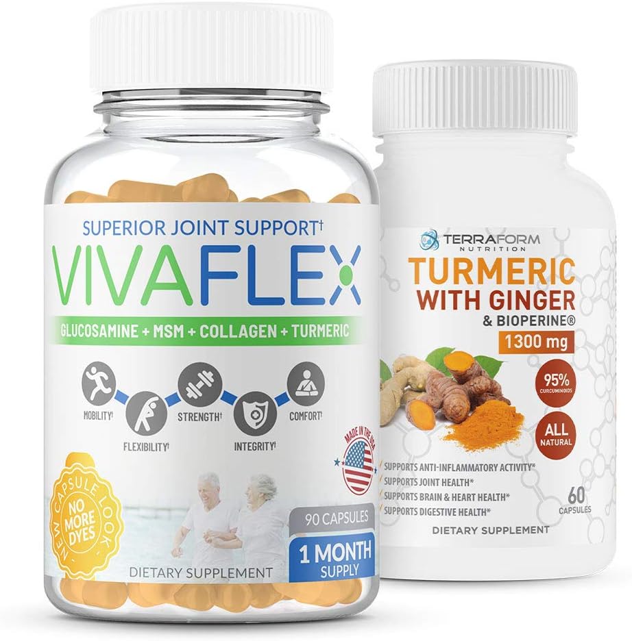 Terraform Nutrition Joint Relief Combo Pack – Vivaflex Plus Turmeric Curcumin with Ginger – Best Συμπληρώματα για Κοινή & Ανακουφιστικό Γονατιών – 1 Μήνα Προσφορά