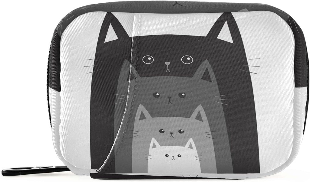 Naanle Funny Cats in Row Pill Box 7 Day Pill Case Travel Pill Organizer Bag with Zipper Portable Weekly Case Compact Size for Vitamin Supplement Holder